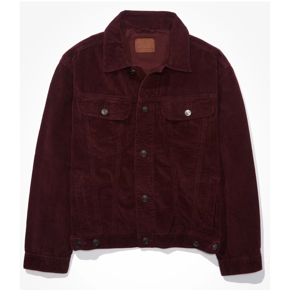 American Eagle Womens Boyfriend Oversized Corduroy Trucker Jacket Burgundy Small